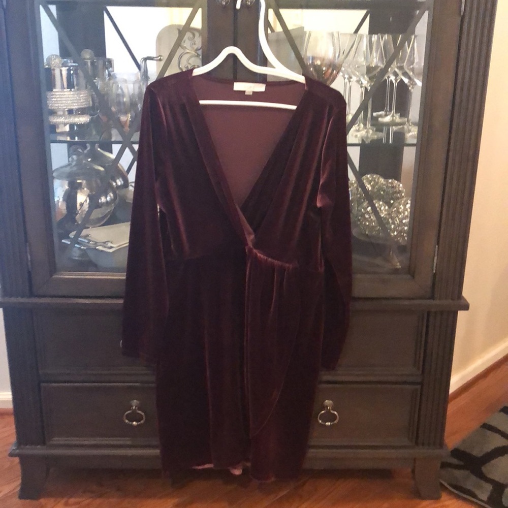 Loft Burgandy Wrap Style Velvet Dress